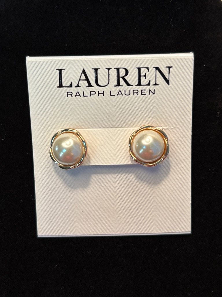 Ralph Lauren Gold Tone Pearl Stud Earrings